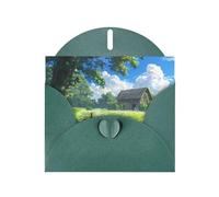 POEZJZW Chalet In The Grassland - Tarjetas de Navidad de papel perlado, con sobres verde oscuro, tarjetas de agradecimiento, boda, día de San Valentín, 10 unidades