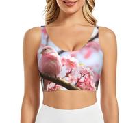 POEZJZW Cherry Blossom and Bird - Brasier deportivo para mujer, sin mangas, atlético, gimnasio, en forma de U, para entrenamiento, fitness, Negro, XXL