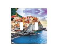 Poezjzw Cinque Terre Scenery - Cubierta de interruptor de luz con diseño de paisaje para receptáculo, placa de pared decorativa de doble palanca, tamaño estándar 4.5 x 4.5 pulgadas
