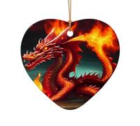 Poezjzw Colgante de cerámica en forma de corazón con diseño de rey dragón en fuego, adecuado para el hogar, centros comerciales y celebraciones de vacaciones
