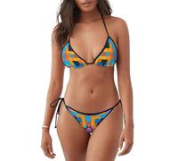 POEZJZW Conjunto de bikini de rompecabezas numérico para mujer, con lazo lateral, triángulo, sexy, traje de baño, traje de baño, pieza de remolque, Negro, M