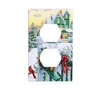Poezjzw Cubierta de interruptor de luz con patrón de buzón de Navidad y regalos, cubierta de salida dúplex, placa de pared decorativa, tamaño 4.5 x 2.76 pulgadas