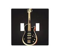 Poezjzw Cubierta decorativa para interruptor de luz con patrón de guitarra negra, 2 bandas, cubierta de interruptor de palanca doble, 4.5 x 4.5 pulgadas