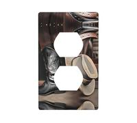 Poezjzw Cubiertas de enchufe con patrón de botas occidentales de sombrero negro de vaquero, placa de pared para interruptor de luz, placa decorativa para cocina, baño, dormitorio, decoración de granja