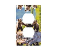 Poezjzw Cubiertas de enchufe con patrón de tres osos jugando, placa de pared para interruptor de luz, placa decorativa para cocina, baño, dormitorio, decoración de granja