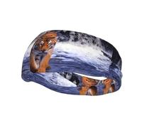 Poezjzw Diadema deportiva con patrón de tigre de río, adecuada para correr, yoga, banda elástica que absorbe la humedad