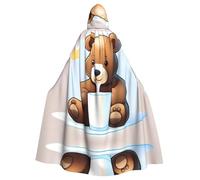POEZJZW Disfraz de bata con capucha con patrón de oso bebiendo leche para adultos, hombres y mujeres, sudaderas de Navidad, disfraces de cosplay