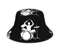 POEZJZW Drummer - Sombrero reflectante para hombre y mujer, sombrero de sol UV, ala ancha, para exteriores, para playa, senderismo, pesca, color negro