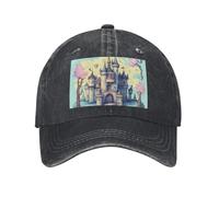 POEZJZW Gorra de béisbol ajustable con diseño de castillo de cuento de hadas, vintage, para cola de caballo, para gimnasio, para mujeres, hombres y mujeres, color negro, Negro, Talla única