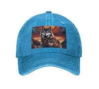 POEZJZW Gorra de béisbol con diseño de tótem de lobo con patrón de fuego, unisex, unisex, color negro, azul, Talla única