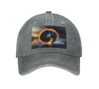 POEZJZW Gorra de béisbol con patrón de tai chi de agua y fuego, ajustable, vintage, para cola de caballo, estilo vaquero, gorra de béisbol para mujeres, hombres, mujeres, regalos, color negro, gris