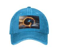 POEZJZW Gorra de béisbol con patrón de tai chi de agua y fuego, ajustable, vintage, para cola de caballo, estilo vaquero, gorra de béisbol para mujeres, hombres, mujeres, regalos, color negro, azul