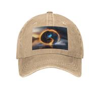 POEZJZW Gorra de béisbol con patrón de tai chi de agua y fuego, ajustable, vintage, para cola de caballo, estilo vaquero, gorra de béisbol para mujeres, hombres, mujeres, regalos, color negro, natural