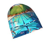 POEZJZW Gorro con patrón de flamenco y piscina, elástico, cálido y transpirable, ligero, adecuado para mujeres embarazadas, pacientes con cáncer, uso diario, color negro