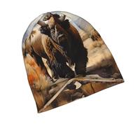 POEZJZW Gorro con patrón de rebaño de bisonte norteamericano, elástico, cálido y transpirable, ligero, adecuado para mujeres embarazadas, pacientes con cáncer, uso diario, color negro