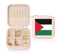 POEZJZW Joyero de viaje con la bandera del Estado de Palestina, pequeño, cuadrado, organizador de joyas, accesorios de joyería, caja de regalo, color rosa