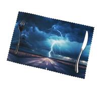 Poezjzw Juego de 6 manteles individuales con patrón de trueno y relámpago, 12 x 18 pulgadas, para decoración de fiestas, cocina, comedor