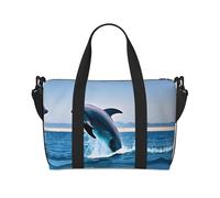 Poezjzw Jumping Up Dolphins - Bolsa de viaje para fin de semana, bolsas de mano de mano para mujer, bolsas de hospital para trabajo de parto y parto, bolsa de equipaje nocturna, color negro, talla