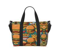 Poezjzw Linda bolsa de viaje con hamburguesas fritas para fin de semana, bolsas de mano de mano para mujeres, bolsas de hospital para trabajo de parto y parto, bolsa de equipaje nocturna, color negro,