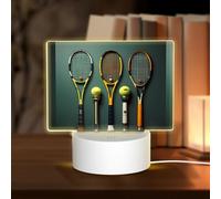 POEZJZW Luz nocturna rectangular acrílica con patrón de pelotas de tenis y raquetas con cable USB ajustable, 3 colores para restaurante, bar, cafetería