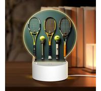 POEZJZW Luz nocturna redonda acrílica con patrón de pelotas de tenis y raquetas con cable USB ajustable, 3 colores para restaurante, bar, cafetería