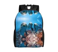 POEZJZW Mochila casual con estampado de delfín con texto en inglés "Looking At You", mochila escolar, para el día de las mujeres y deportes, bolsa de viaje para laptop