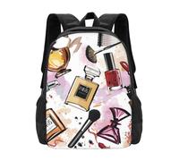 POEZJZW Mochila de hombro informal con patrón de cosméticos y maquillaje, para el día de las mujeres y deportes, bolsa de viaje para laptop