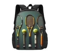 POEZJZW Mochila para laptop con diseño de pelotas de tenis y raquetas para mochilas, mochilas de moda, enfermeras, viajes, escuela, libros, mochilas casuales