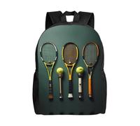 POEZJZW Mochila para laptop con diseño de pelotas de tenis y raquetas para mochilas, mochilas de moda, enfermeras, viajes, escuela, libros, mochilas casuales