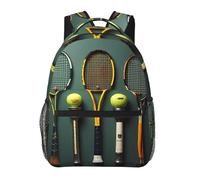 POEZJZW Mochila para laptop con diseño de pelotas de tenis y raquetas para mochilas, mochilas de moda, enfermeras, viajes, escuela, libros, mochilas casuales