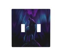 Poezjzw Placa decorativa de pared con diseño de lobos aullando en las luces del norte, cubierta de receptáculo de doble palanca, tamaño estándar 4.5 x 4.5 pulgadas