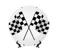 POEZJZW Placa decorativa de porcelana china con patrón de bandera a cuadros de fórmula blanca y negra, suave y no perjudicial para las manos, obra de arte clásica adecuada para el hogar y la oficina