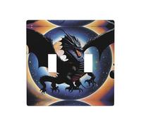 Poezjzw Placa decorativa para interruptor de luz con diseño de dragón negro a la luz de la luna, 2 bandas, cubierta de interruptor de palanca doble de 4.5 x 4.5 pulgadas