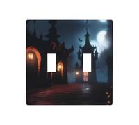 Poezjzw Placa decorativa para interruptor de luz con diseño de linterna por la noche, 2 bandas, cubierta de interruptor de palanca doble, 4.5 x 4.5 pulgadas