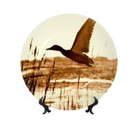 POEZJZW Plato decorativo de porcelana china con diseño de pato y mosca sobre el río, decoración perfecta para el hogar, oficina y cafetería, 7 pulgadas