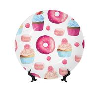 POEZJZW Plato decorativo de porcelana china con patrón de donas y magdalenas, decoración perfecta para el hogar, oficina y cafetería, 6 pulgadas