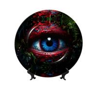 POEZJZW Platos decorativos con diseño de ojos azules misteriosos, decoración para el hogar, oficina, manualidades, 1 plato, 1 soporte de exhibición de 7 pulgadas