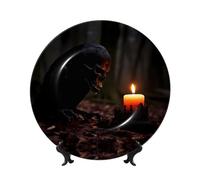 POEZJZW Platos decorativos con diseño de vela de pájaro de hueso, decoración para el hogar, oficina, manualidades, 1 plato, 1 soporte de exhibición de 8 pulgadas