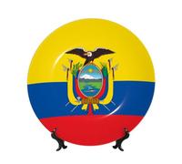 POEZJZW Platos decorativos con patrón de bandera de Ecuador, decoración para el hogar, oficina, manualidades, 1 plato, 1 soporte de exhibición de 6 pulgadas