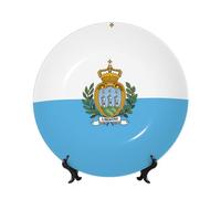 POEZJZW Platos decorativos con patrón de bandera de San Marino, decoración para el hogar, oficina, manualidades, adornos, 1 plato, 1 soporte de exhibición de 7 pulgadas