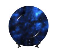 POEZJZW Platos decorativos con patrón de cielo estrellado azul para decoración del hogar, oficina, manualidades, 1 plato, 1 soporte de exhibición de 6 pulgadas