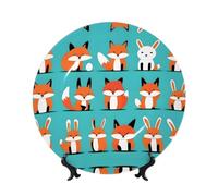 POEZJZW Platos decorativos con patrón de zorro y conejo, decoración para el hogar, oficina, manualidades, 1 plato, 1 soporte de exhibición de 7 pulgadas