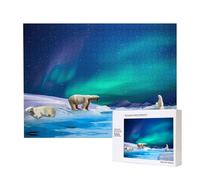 Poezjzw Polar Bears Northern Lights - Rompecabezas clásico de madera de 500 piezas para decoración del hogar, juego intelectual de 38 x 52 cm