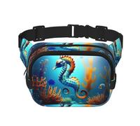 Poezjzw Riñonera de viaje con caballito de mar de coral de fondo marino adecuada para correr, ciclismo y aventuras al aire libre, almacenar teléfonos móviles y tarjetas de crédito, Negro -, Talla