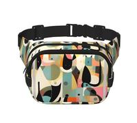 Poezjzw Riñonera de viaje para gatos de arte moderno de mediados de siglo, adecuada para correr, ciclismo y aventuras al aire libre, almacenar teléfonos móviles y tarjetas de crédito, Negro -, Talla