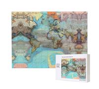 Poezjzw Rompecabezas clásico de 500 piezas con diseño de mapa del mundo de dibujos animados, rompecabezas de madera para decoración del hogar, juego intelectual, 52 x 38 cm