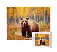 Poezjzw Rompecabezas clásico de oso marrón fuerte, 500 piezas, rompecabezas de madera, decoración moderna del hogar, juego intelectual, 38 x 52 cm