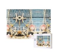 Poezjzw Rompecabezas de madera de 300 piezas para adultos, diseño de conchas marinas y estrellas de mar, para la familia, amigos, decoración del hogar, arte de pared, 15.7 x 11 pulgadas