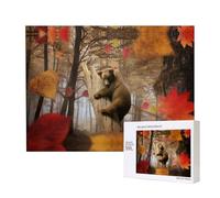 Poezjzw Rompecabezas de madera de oso marrón en otoño para adultos, 500 piezas, para familia, amigos, decoración del hogar, arte de pared, 20.4 x 15 pulgadas