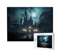 Poezjzw Rompecabezas de madera para adultos, 500 piezas, diseño de fantasmas en la noche, para familia, amigos, decoración del hogar, arte de pared, 50 x 38 cm